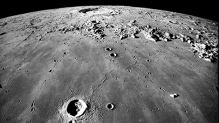 An image of Mare Imbrium taken from Apollo 17 in 1972. Left of centre is the Pytheas crater. Near the top is the Copernicus crater.