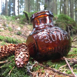 bovril glass jar with trees and wood