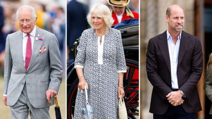 Composite of three pictures, one of King Charles, one of Queen Camilla and one of Prince William, all taken at different events in 2025