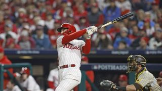 Rhys Hoskins of the Philadelphia Phillies will look to homer again in the Padres vs Phillies live stream
