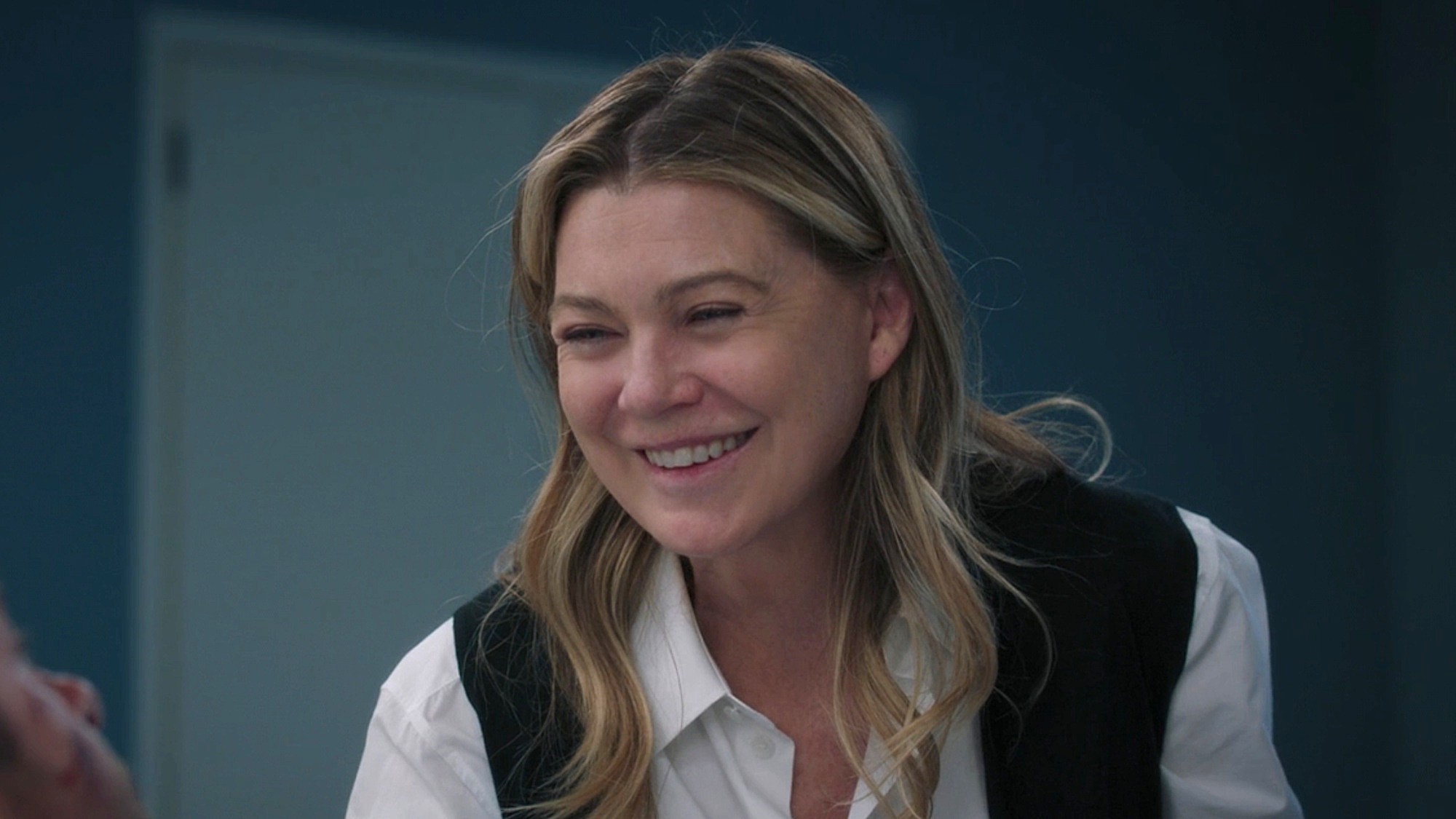 Meredith (Ellen Pompeo) smiles at Nick (not shown) after proposing to him in Grey's Anatomy's Season 22 finale.