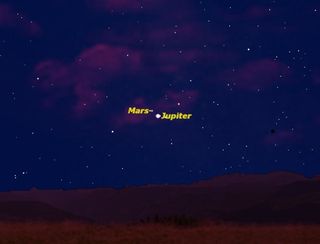 An hour before sunrise on Monday (July 22), the planet Mars passes Jupiter.