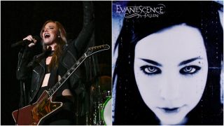 Lzzy Hale on stage, and the album artwork for Fallen by Evanescence