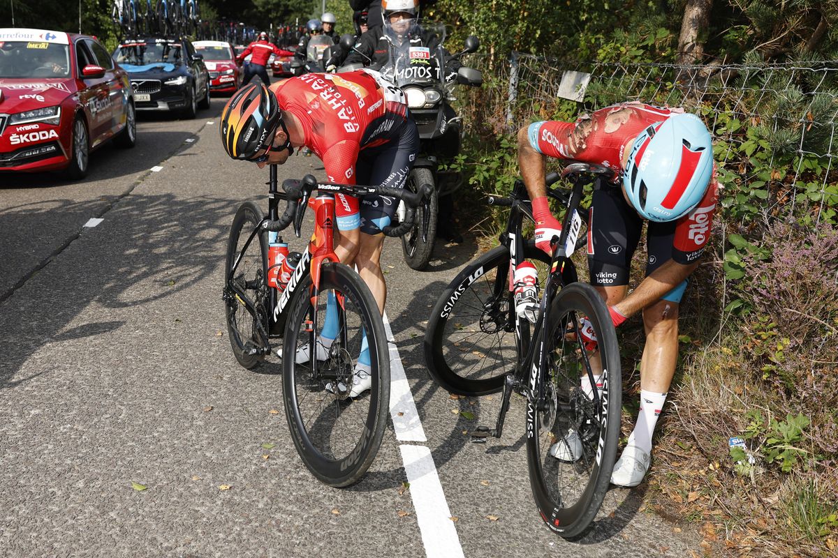 Vuelta Espana 2022 77th edition 2nd stage sHertogenbosch Utrecht 1751 km 20082022 Wout Poels NED Bahrain Victorious Kamil Malecki POL Lotto Soudal photo Rafa GomezSprintCyclingAgency2022