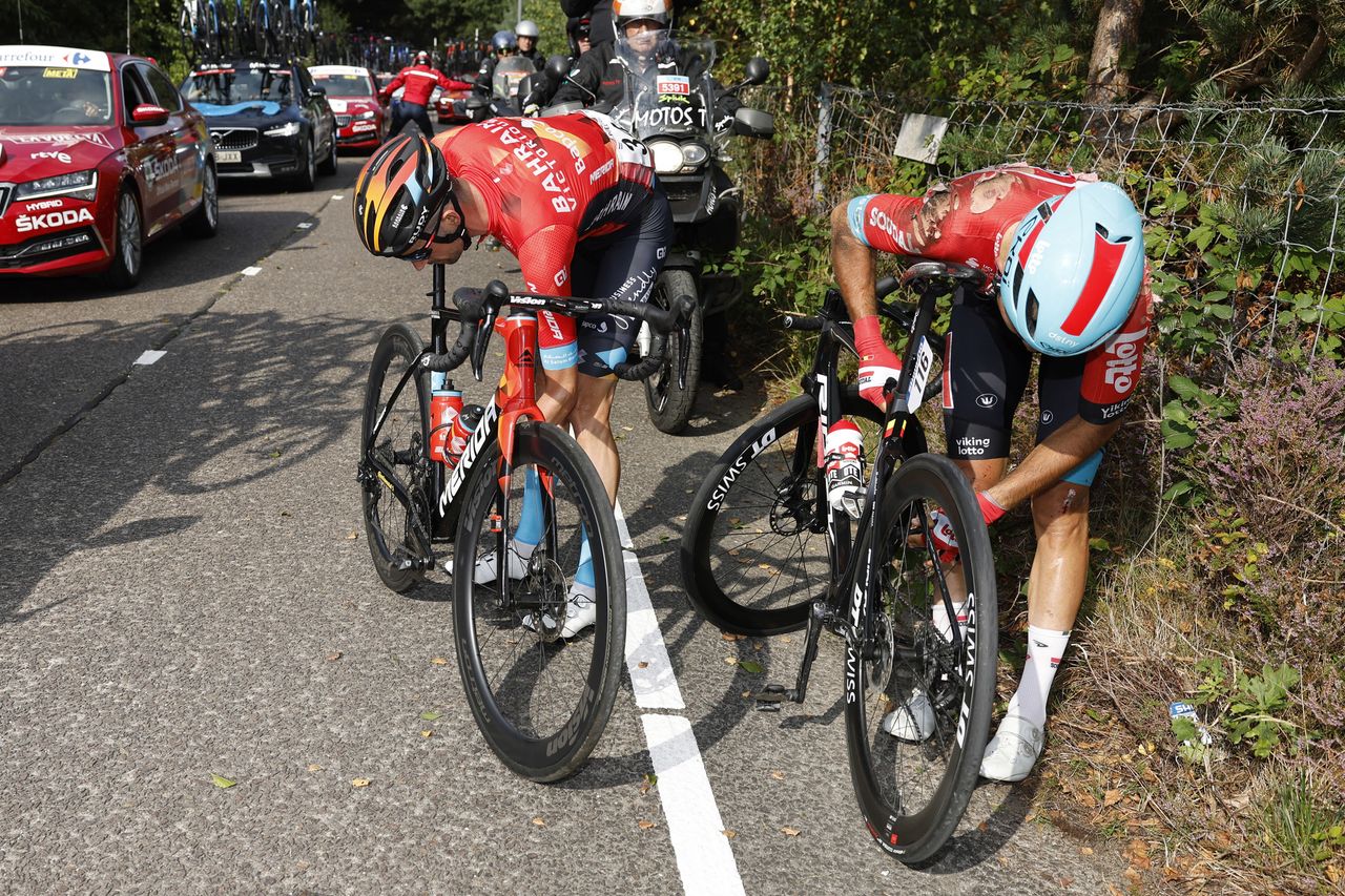Vuelta Espana 2022 77th edition 2nd stage sHertogenbosch Utrecht 1751 km 20082022 Wout Poels NED Bahrain Victorious Kamil Malecki POL Lotto Soudal photo Rafa GomezSprintCyclingAgency2022