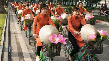 Vietnamese women cycling 