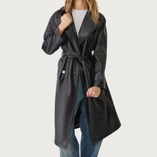 Image of black leather trench coat