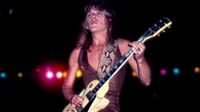 Randy Rhoads performs with Ozzy Osbourne at Nassau Coliseum, Uniondale, New York, August 14, 1981. It was Ozzy Osbourne's debut concert tour as a solo artist after having been fired by the English group Black Sabbath the year prior.