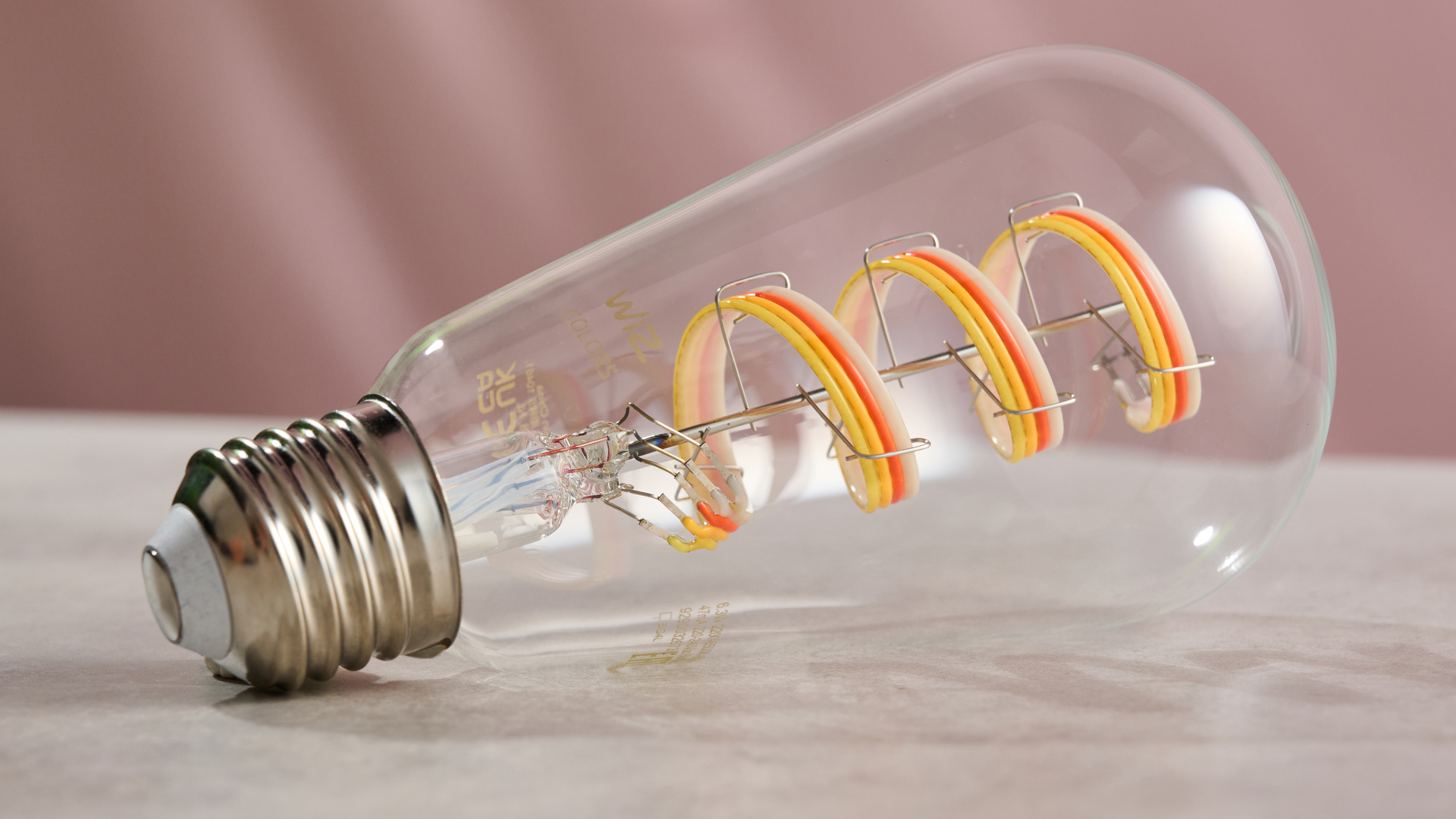 A close-up of the WiZ filament bulb.