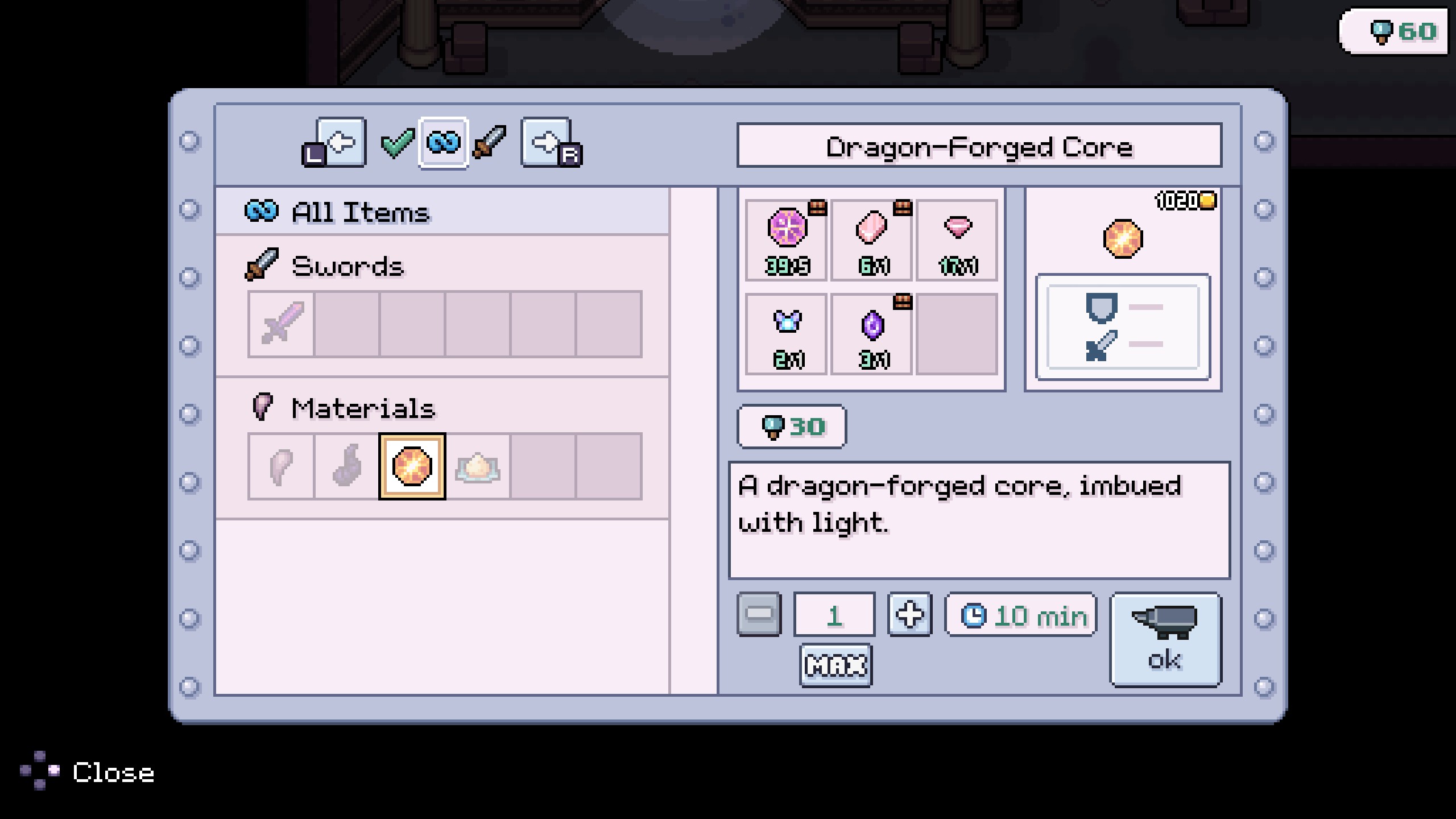 Fields of Mistria - Crafting recipe for Dragon-Forged Core