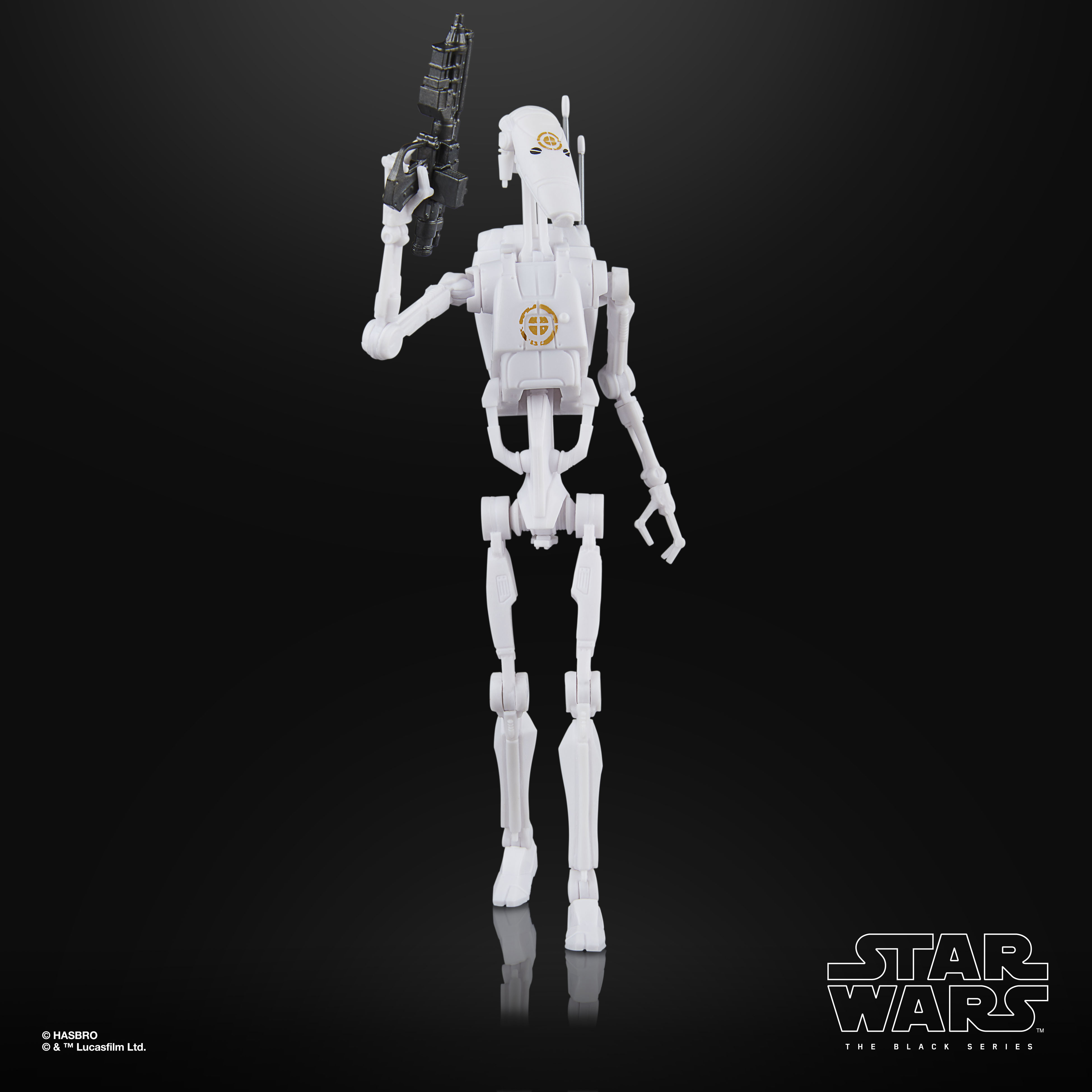 Black Series Clone Commando and B1 Battle Droid action figures against a black background