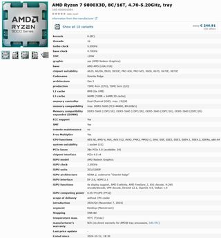 AMD Ryzen 7 9800X3D Specifications