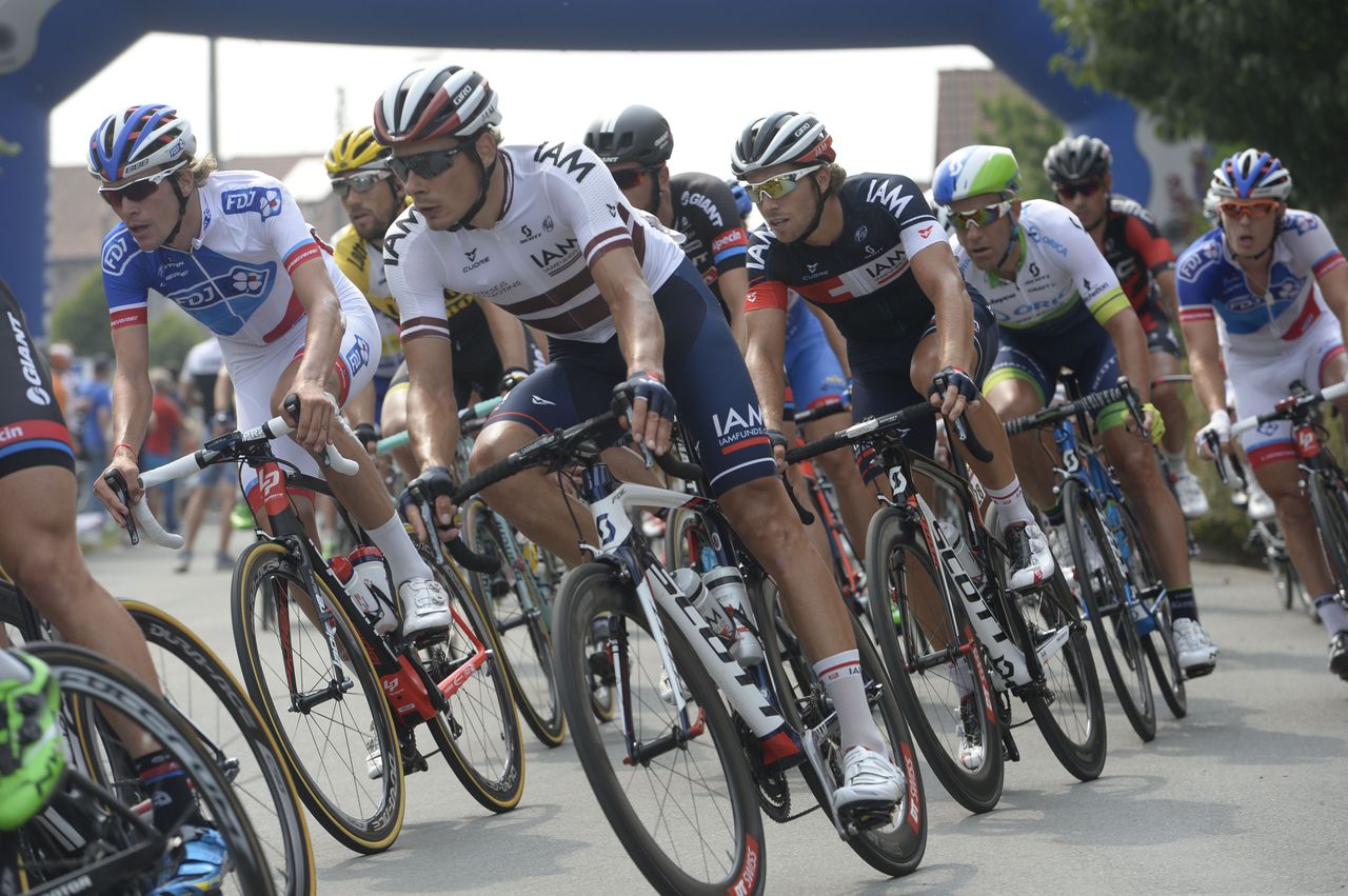 Latvian champion Aleksejs Saramotins in the bunch