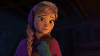 Kristen Bell's Princess Anna in magenta outfit in Frozen