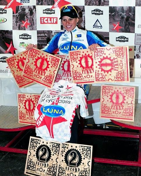 Katerina Nash (Luna Pro Team) with all her Grand Prix awards.
