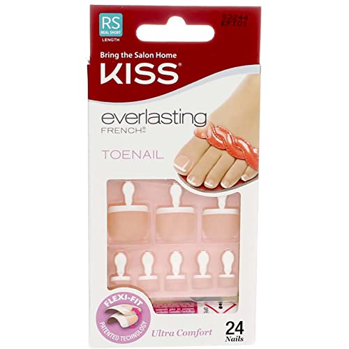 Kiss Everlasting French Toenails Kit, Real Short, White Tip, Pink Bed 1 Ea (pack of 4)