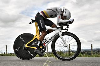 Egan Bernal (Team Sky) during the stage 20 time trial at the Tour de France