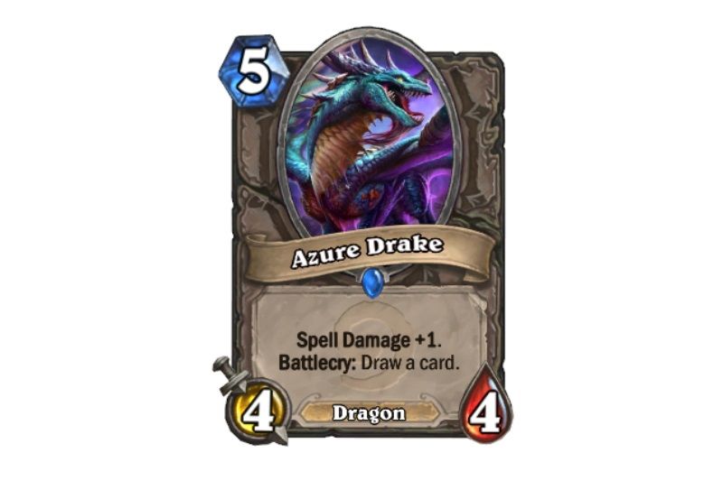 "Azure Drake is a strong Neutral card that ended up being a bit too versatile, and thus became one of the most played cards in the game. There should be more five drop options for players, rather than considering Azure Drake an auto-include."