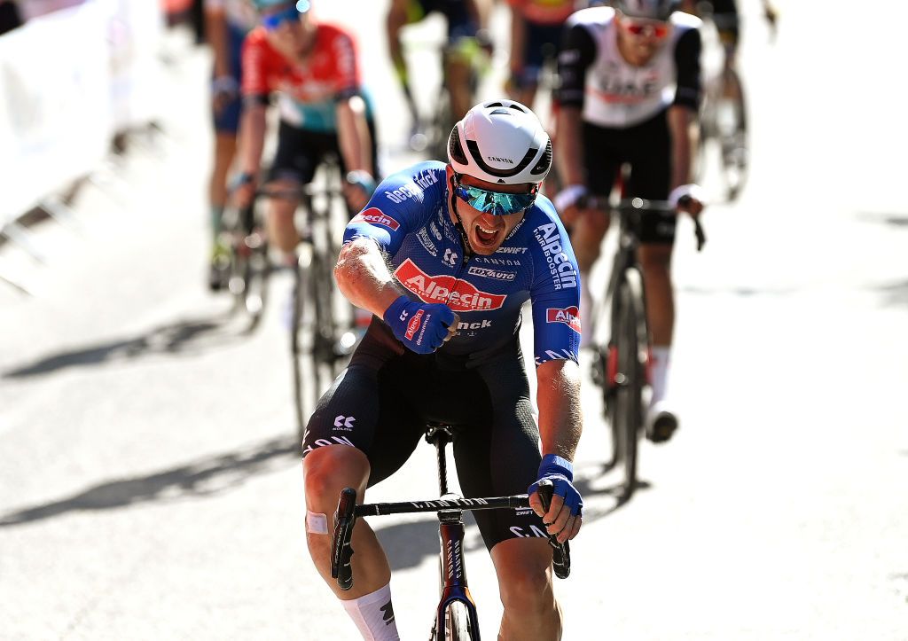 TARRAGONA SPAIN AUGUST 29 Kaden Groves of Australia and Team AlpecinDeceuninck celebrates at finish line as stage winner during the 78th Tour of Spain 2023 Stage 4 a 1846km stage from Andorra la Vella to Tarragona UCIWT on August 29 2023 in Tarragona Spain Photo by Tim de WaeleGetty Images