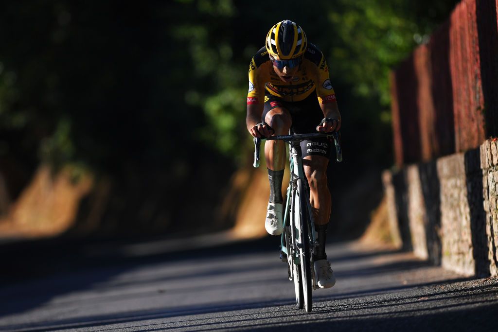 SIENA ITALY AUGUST 01 Wout van Aert of Belgium and Team JumboVisma during the Eroica 14th Strade Bianche 2020 Men a 184km race from Siena to SienaPiazza del Campo StradeBianche on August 01 2020 in Siena Italy Photo by Tim de WaeleGetty Images