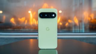 The Pixel 11 in front of a fire