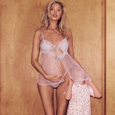 Elsa Hosk and her child for a Victoria's Secret mother's day campaign where she reveals her second pregnancy