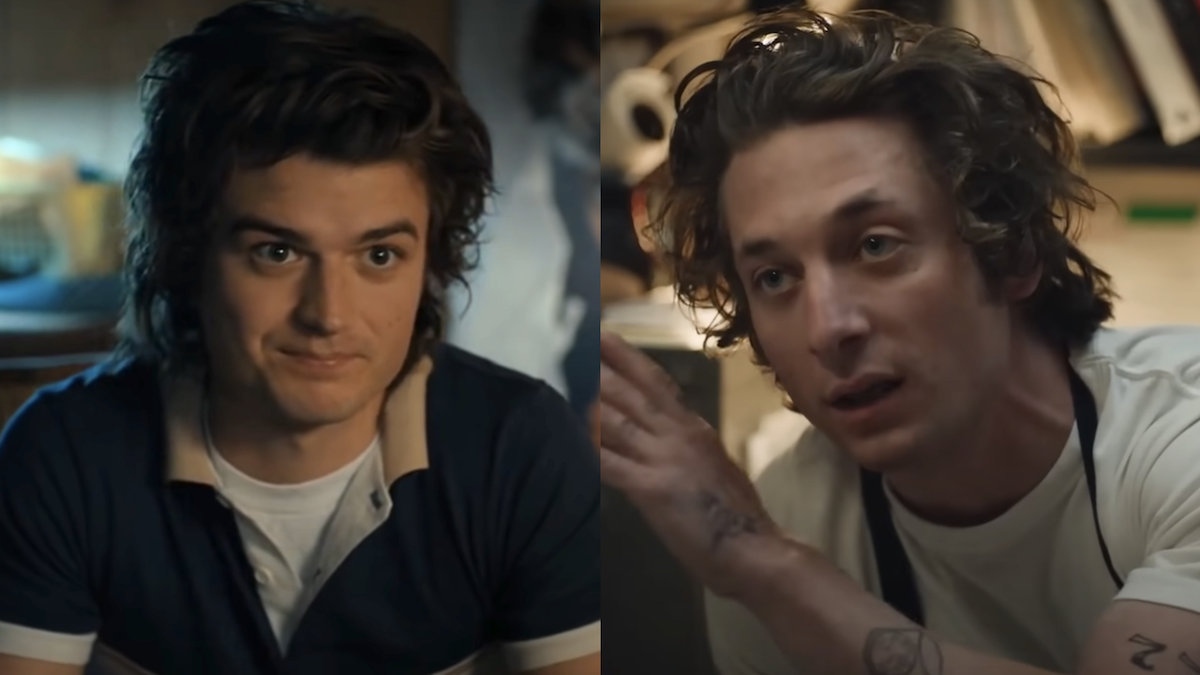 Joe Keery in Stranger Things/Jeremy Allen White in The Bear (side by side)