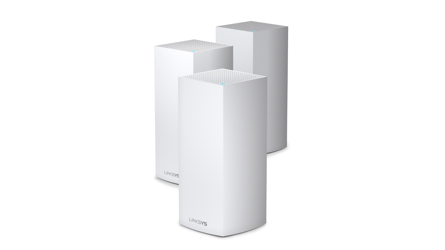 Three Linksys Velop WiFi 6 AX4200 units against a white background