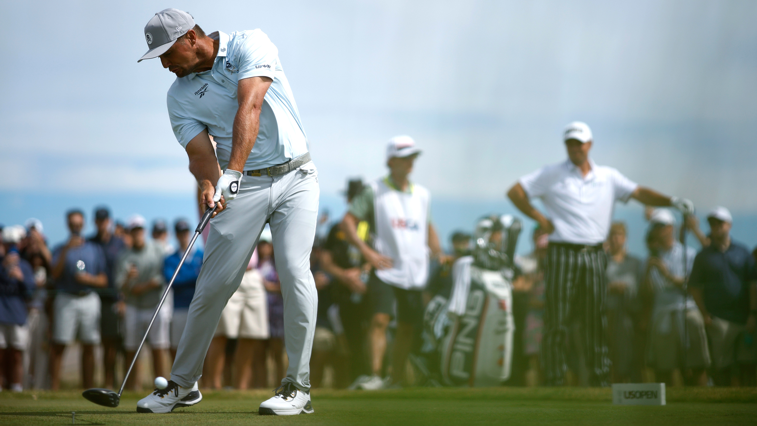 Bryson DeChambeau at impact on a drive during the 2026 US Open