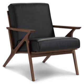 Black leather chair with wooden accents