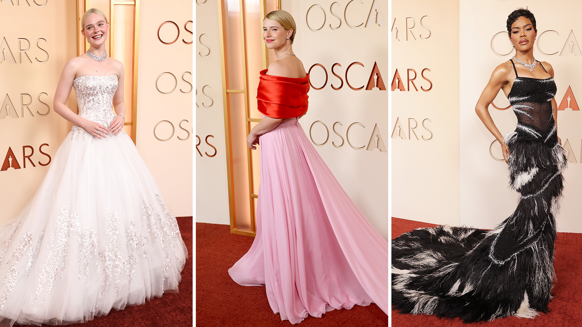 Elle Fanning, Jessie Buckley, and Teyana Taylor on the red carpet at the 2026 Oscars. 