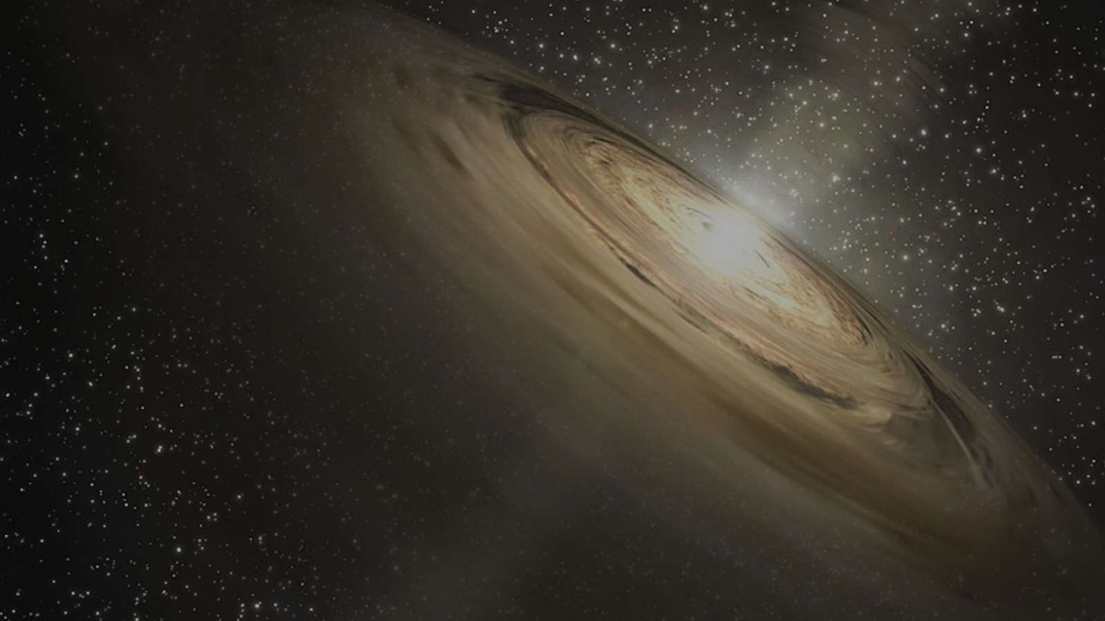 An illustration of a disk of dust and gas with a new star in the middle