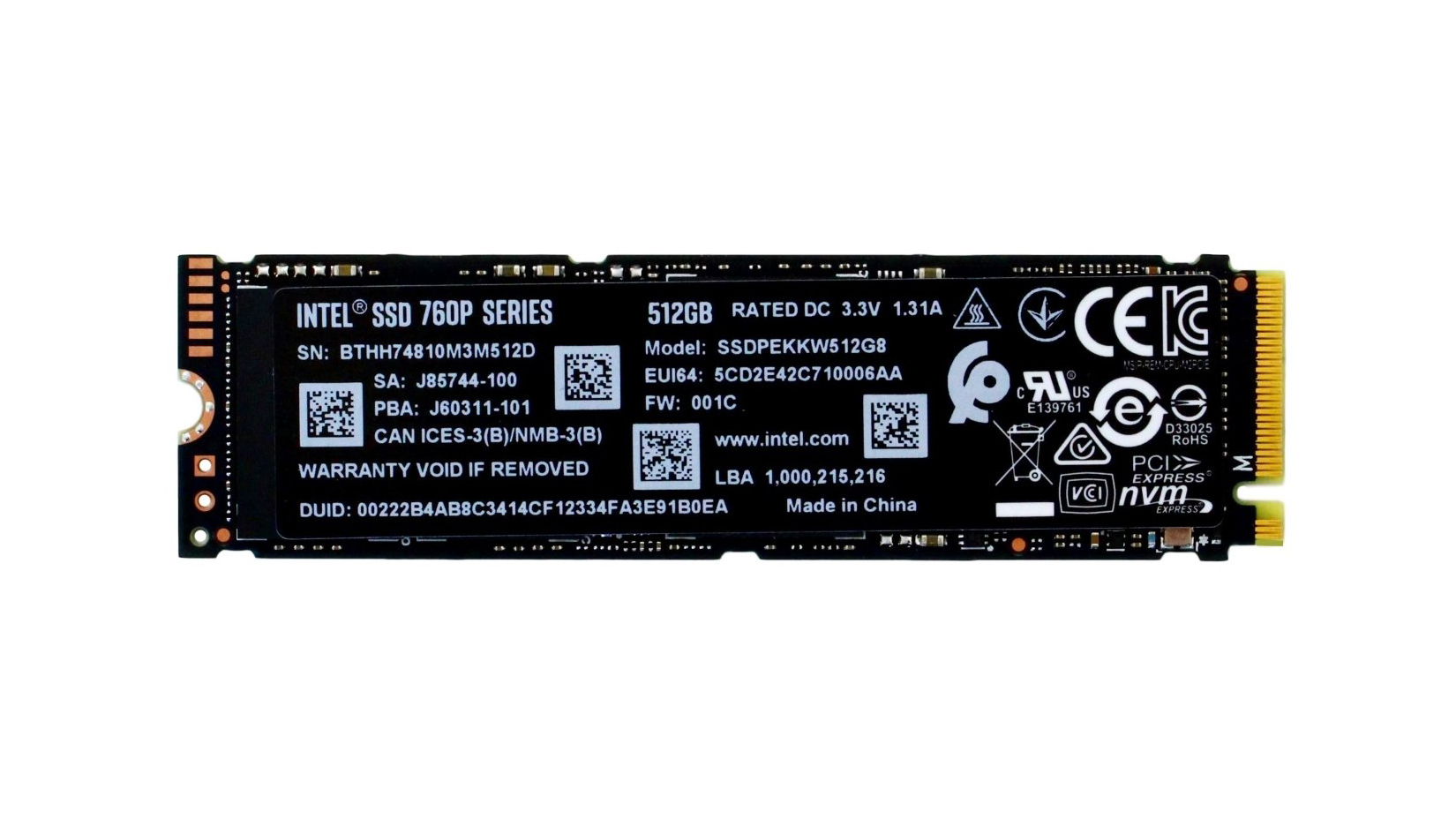 Intel 760p Series SSD against a white background