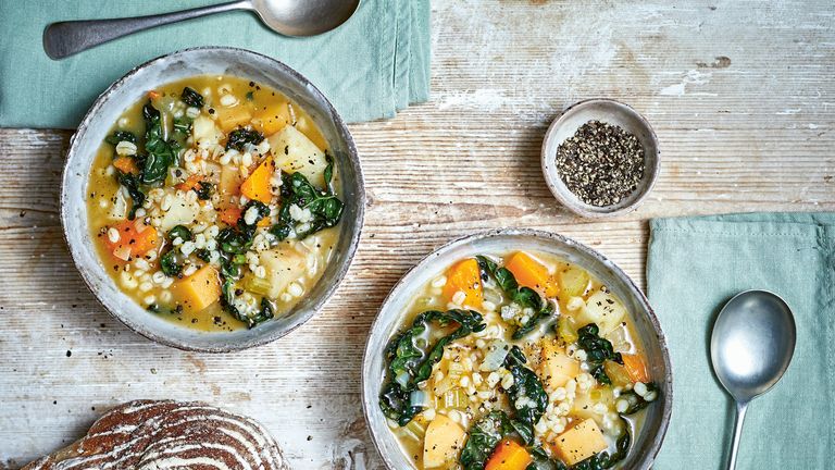 winter vegetable soup recipe: winter vegetables and barley