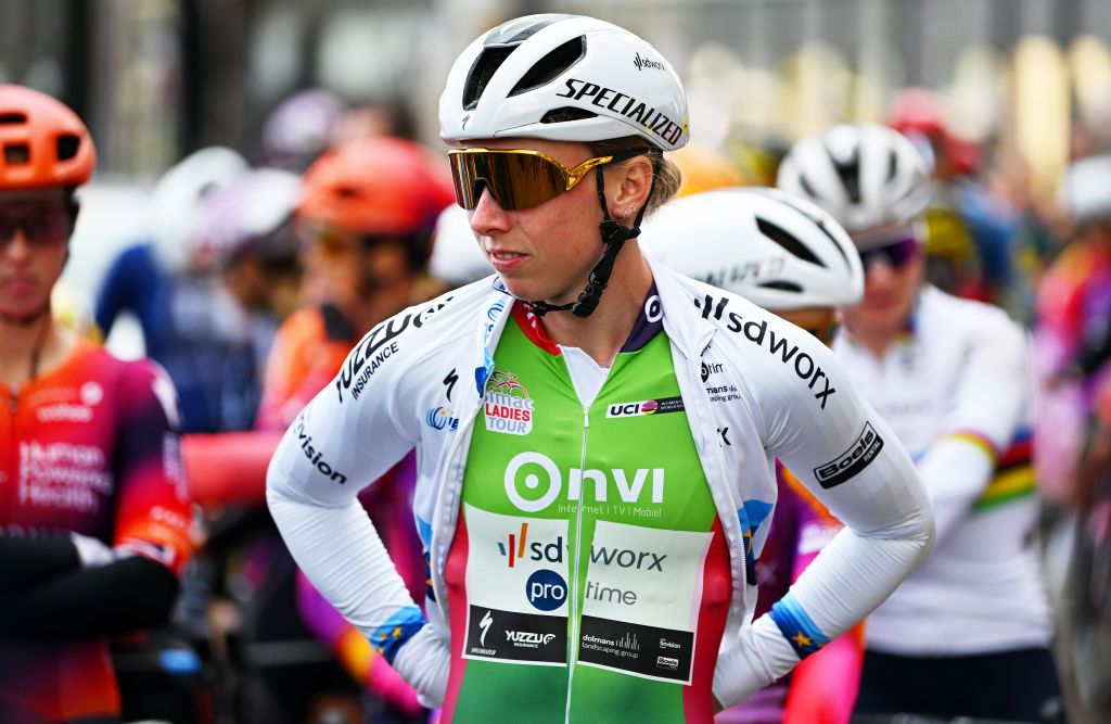 EDE NETHERLANDS OCTOBER 11 Lorena Wiebes of The Netherlands and Team SD Worx Protime Green points jersey prior to the 26th Simac Ladies Tour 2024 Stage 4 a 1182km stage from Ede to Ede UCIWWT on October 11 2024 in Ede Netherlands Photo by Luc ClaessenGetty Images