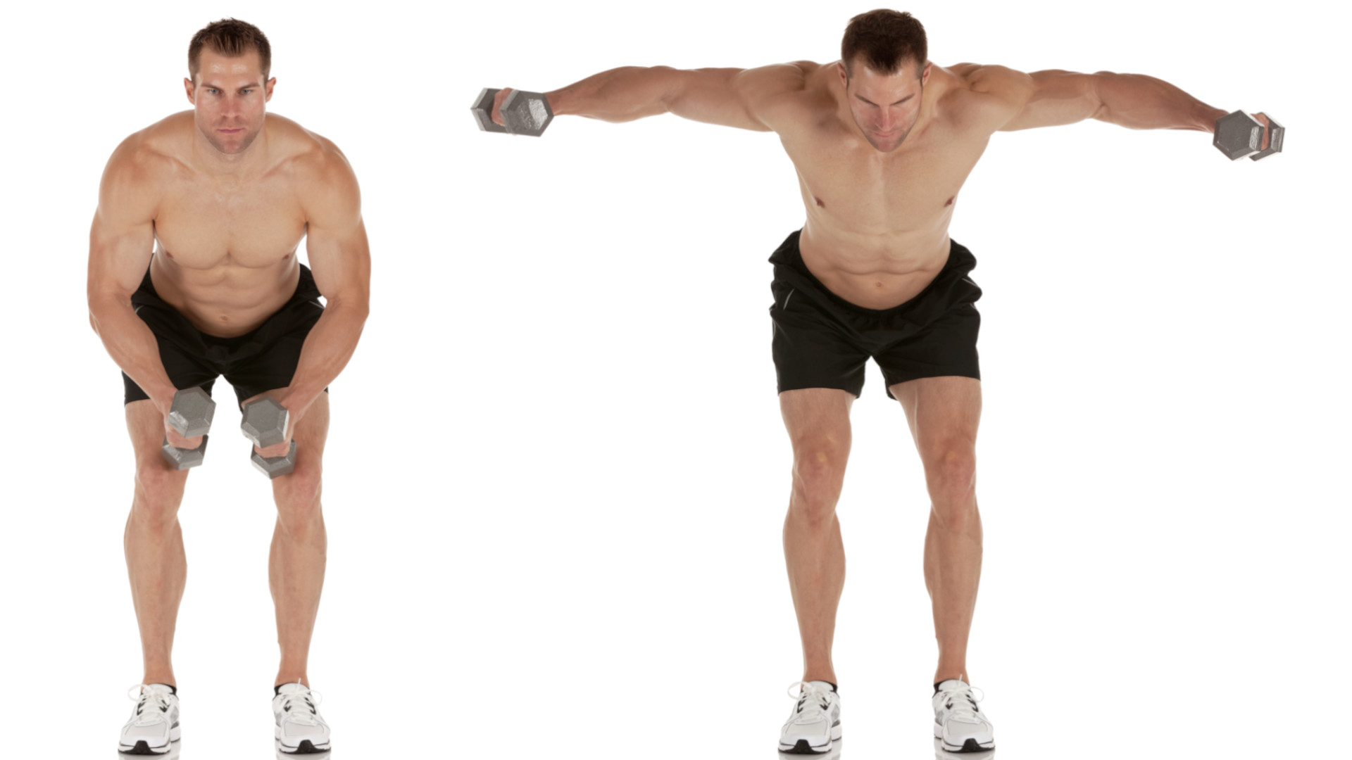 A man showing how to do a dumbbell reverse flye
