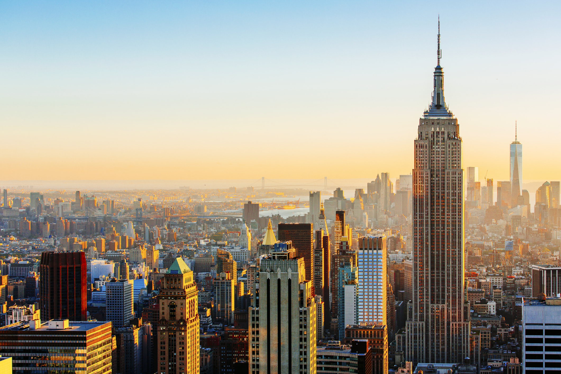 Manhattan skyline on a sunny day Empire State Building on the right, New York, United State
