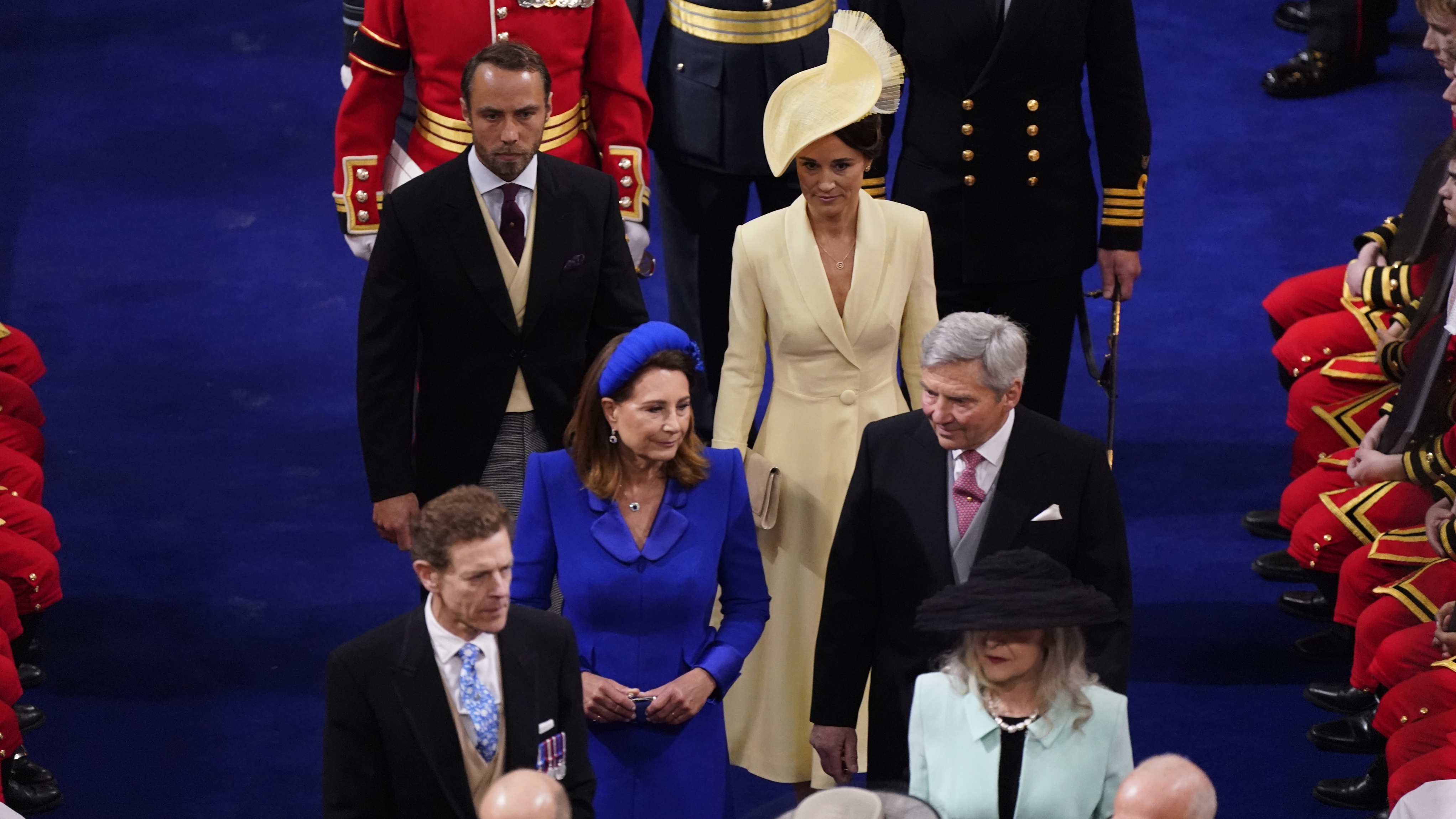 James Middleton and Pippa Matthews with their parents Michael and Carole Middleton arrive for the coronation ceremony of King Charles III and Queen Camilla in Westminster Abbey, on May 6, 2023