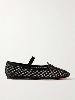 Leonie Grosgrain-Trimmed Raffia Mary Jane Ballet Flats