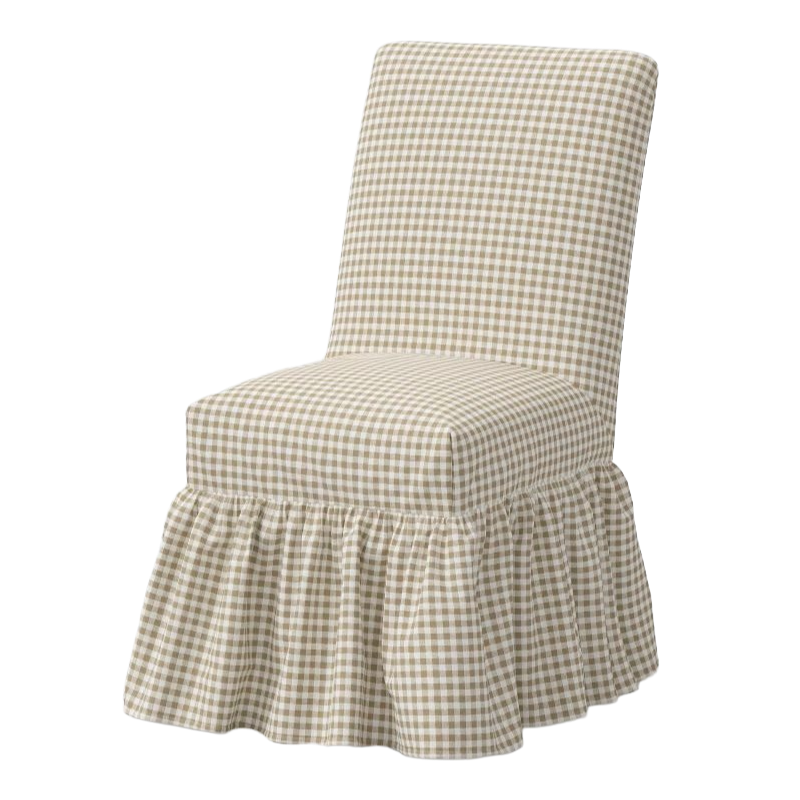 Threshold x Studio McGee, Ruffled Slipcover Dining Chair in Kale Gingham Taupe Cream