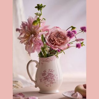 Anthropologie pink and white floral jug