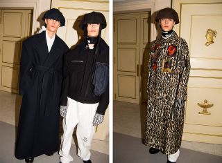 Two individual images alongside, where models have long coats and hats on