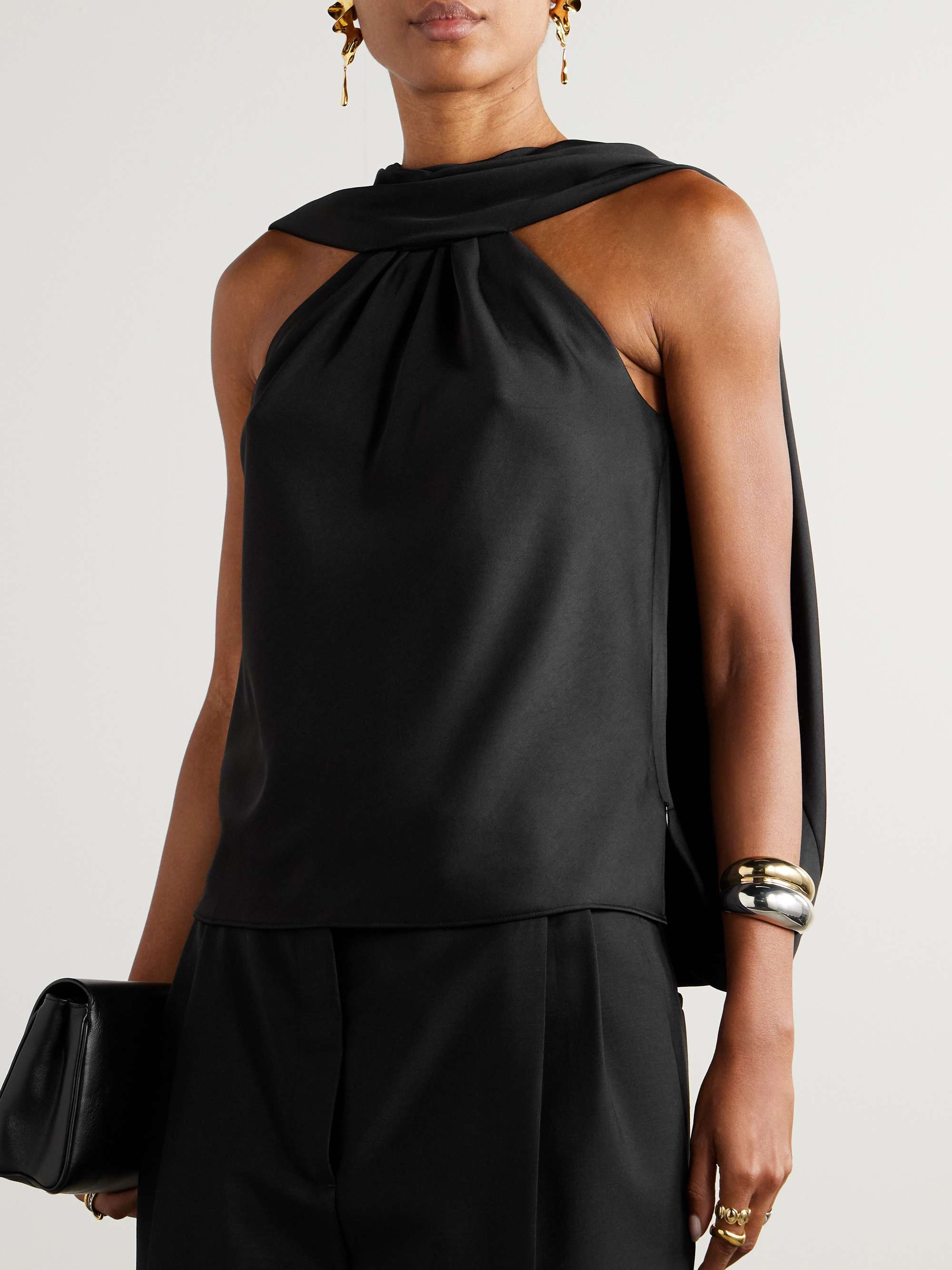 Scarlett Cape-Effect Draped Satin Top