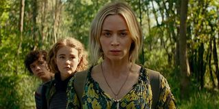 Emily Blunt, Noah Jupe and Millicent Simmonds as the Abbotts in A Quiet Place Part II