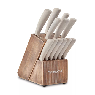 A neutral knife block with 13 knives