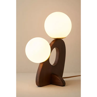 modern orb table lamp with wooden base