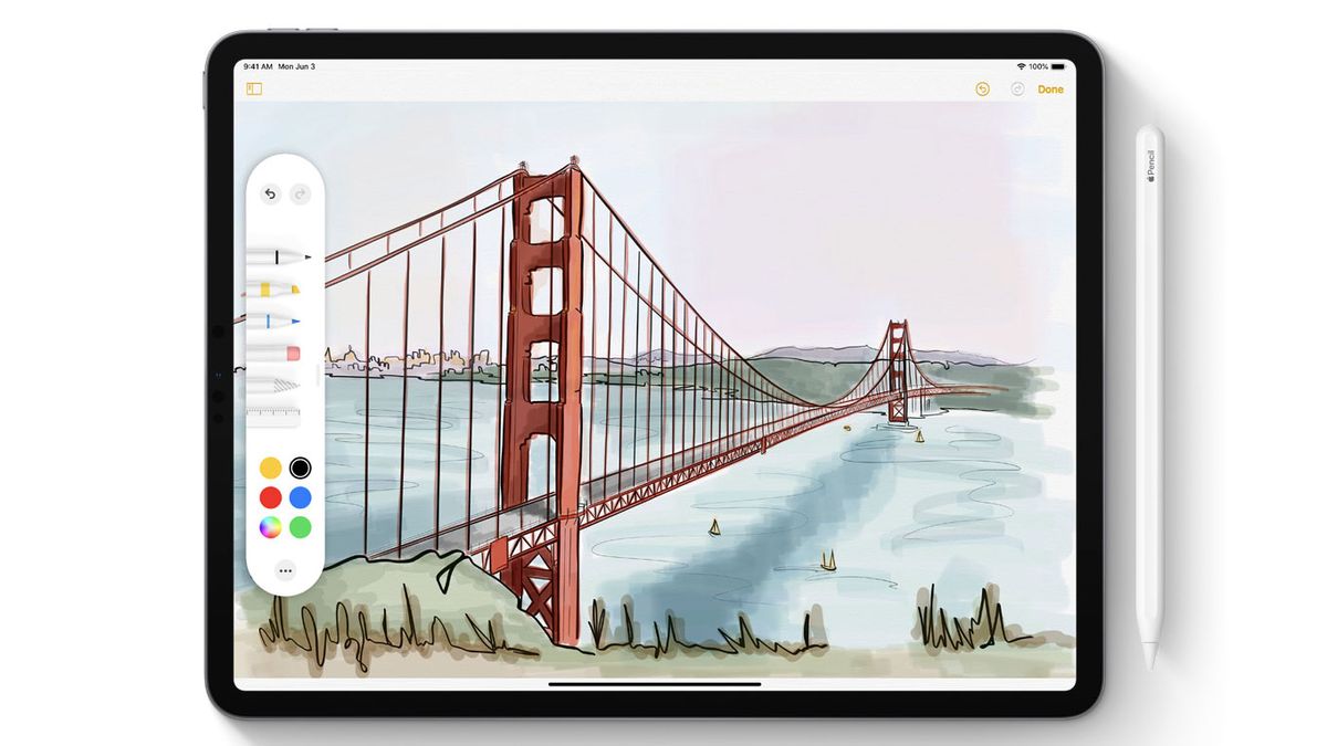 iPad displaying iPadOS with Apple Pencil