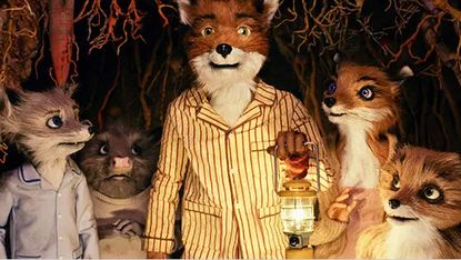 A still from the movie Fantastic Mr Fox in which the Fox family are all in their pyjamas.