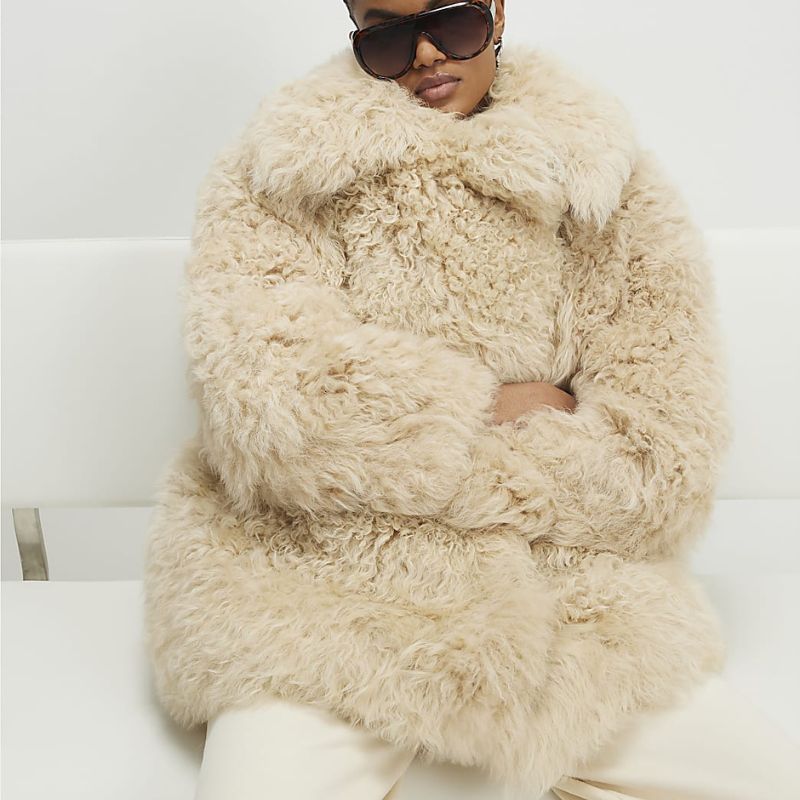 Cream Shearling Aviator Jacket on model