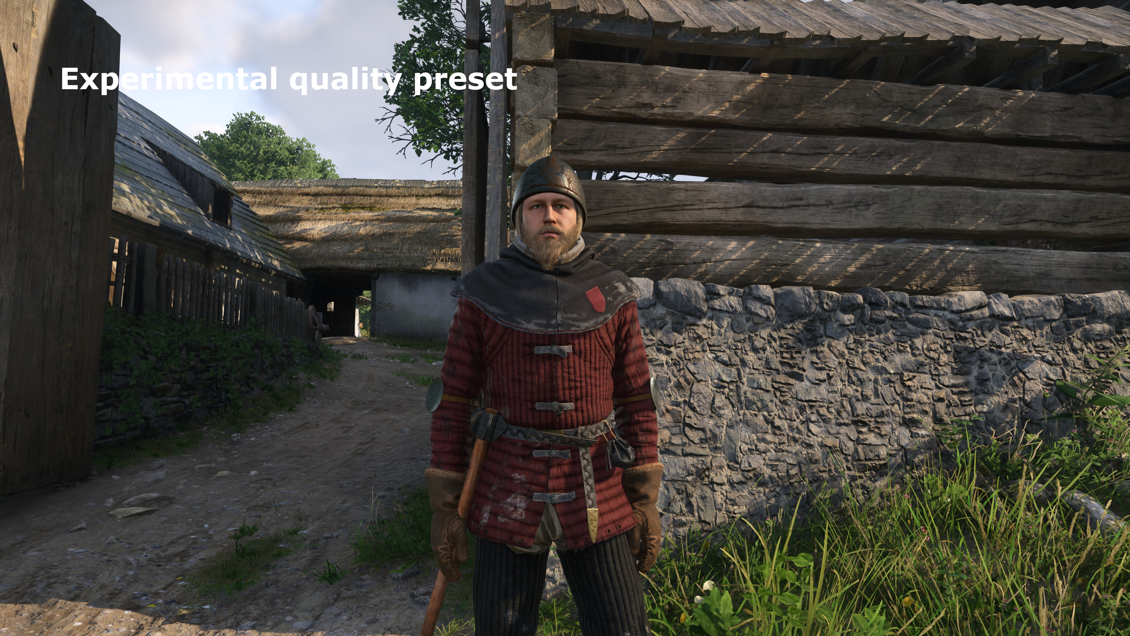 A screenshot from Kingdom Come: Deliverance 2 showing the graphics detail with the Experimental quality preset